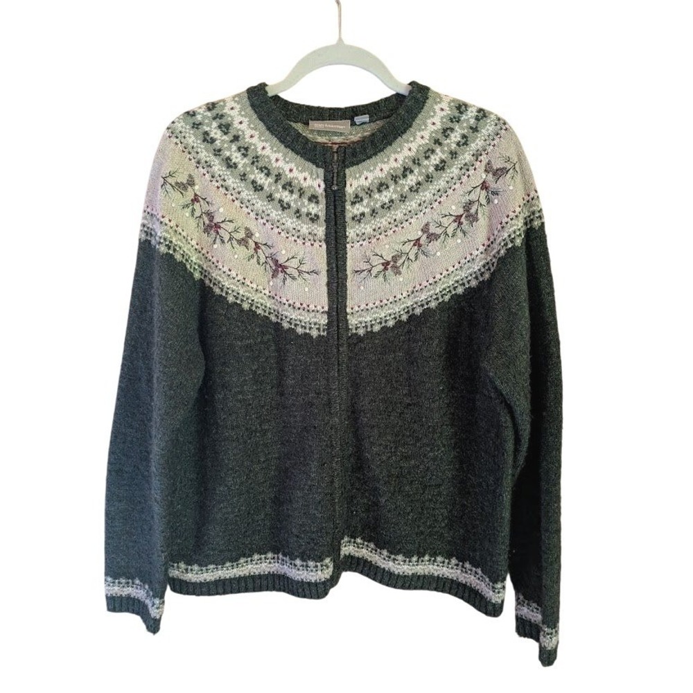 Vtg Croft & Barrow Holiday Cardigan 2X Cottagecore Woodland Embroidered Nordic